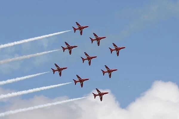 Formula One World Championship: The Red Arrows perform their display over Silverstone