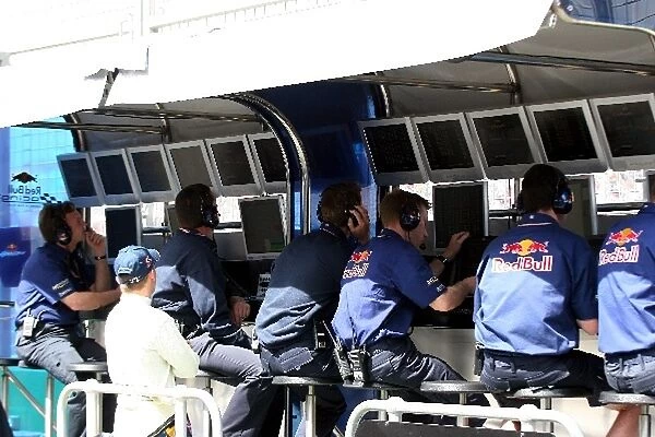 Formula One World Championship: Red Bull personnel on the pitwall