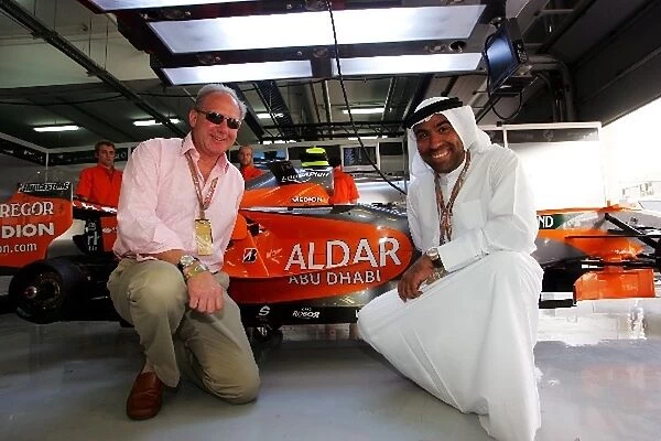 Formula One World Championship: Ron Barrott Aldar and Ahmed Ali Al Sayegh - Chairman of Aldar, and inside the Spyker garage