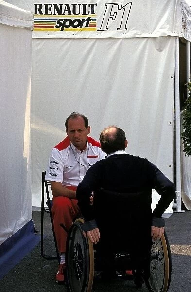 Formula One World Championship: Ron Dennis McLaren Team Owner discusses with Frank Williams Williams Team Owner the imposition of cost cutting measures