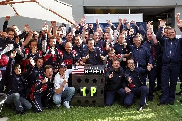 Formula One World Championship: Scott Speed Scuderia Toro Rosso celebrates scoring 1 point