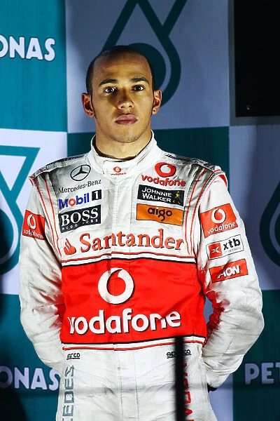Formula One World Championship: Second placed Lewis Hamilton McLaren on the podium