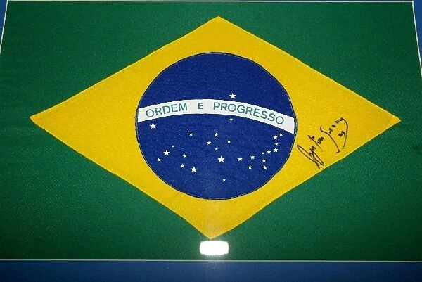Formula One World Championship: Signed memorabilia on display at an exhibition about Ayrton Senna