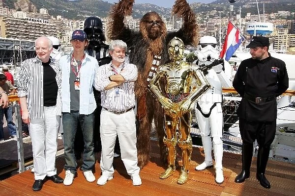 Formula One World Championship: The Star Wars characters with George Lucas USA and the actors in the Red Bull Racing Energy Station