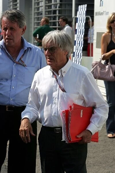 Formula One World Championship: Tamas Frank Hungarian GP Organiser with Bernie Ecclestone F1 Supremo