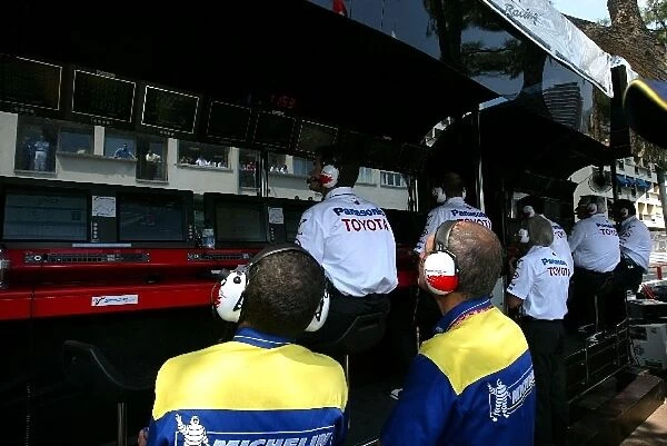 Formula One World Championship: Toyota engineers on the pit wall
