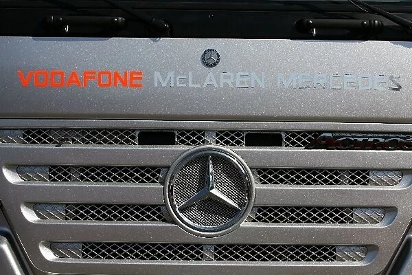 Formula One World Championship: Vodafone McLaren Mercedes logo on the truck