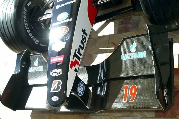 Formula One World Championship: Front wing detail on the Minardi Cosworth PS03