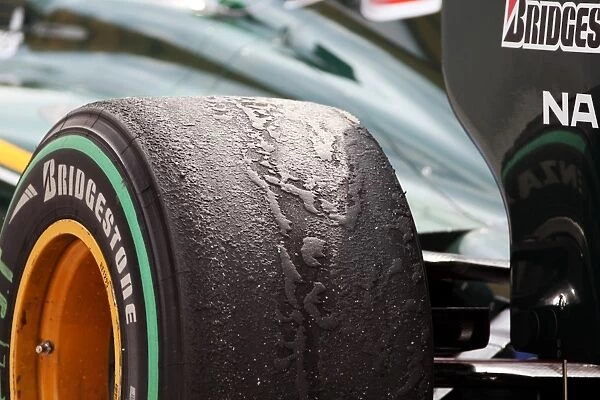 Formula One World Championship: Worn Bridgestone tyres on the Lotus T127