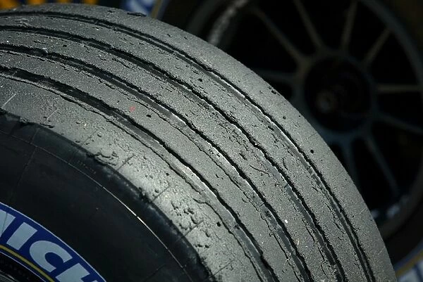 Formula One World Championship: A worn Michelin tyre