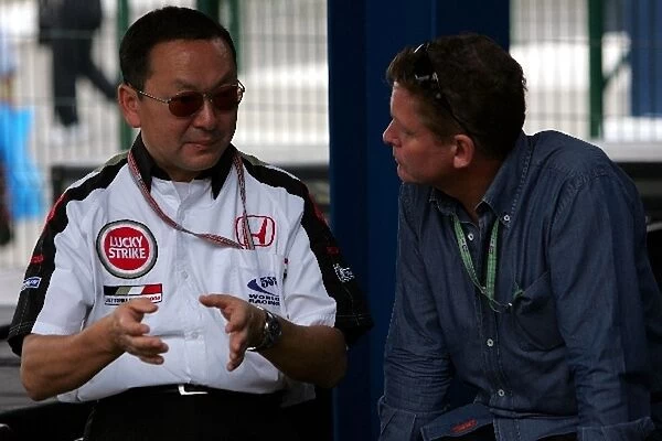 Formula One World Championship: Yashurio Wada President Honda Racing Development talks with Andrew Gilbert-Scott