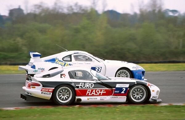 French GT Championship: Jean Luc Blanchemain  /  Sebastien Dumez Larbre Competition Chrysler Viper GTS-R lap a slower Toyota Supra on their way