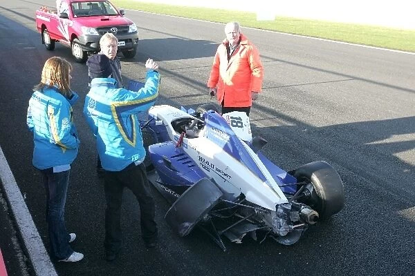 General Testing: The car of Kris Loane Manor Formula Renault after he crashed on the pit straight