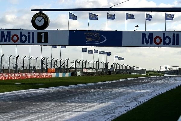 General Testing: A light snowfall covers the Donington start  /  finish straight