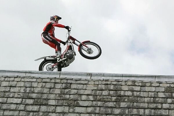 Goodwood Festival Of Speed: Dougie Lampkin rides on the roof of Goodwood House