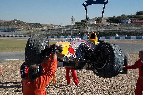 GP2: One of the Arden Cars is lifted from the gravel