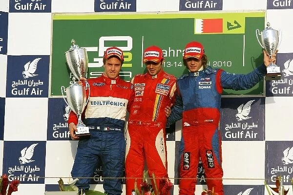 GP2 Asia Series: The podium: Davide Valsecchi iSport International, second; race winner Luca Filippi MalaysiaQi-Meritus; Charles Pic Arden International