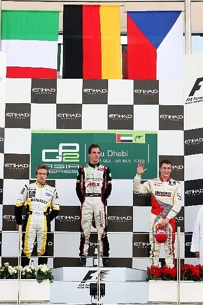 GP2 Asia Series: The podium: Davide Valsecchi iSport International, second; Christian Vietoris DAMS, race winner; Josef Kral Super Nova Racing, third