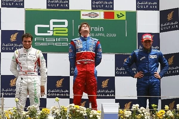 GP2 Asia Series: The podium: Jerome D Ambrosio DAMS, second; Luiz Razia Arden International Motorsport, race winner and Davide Rigon Trident