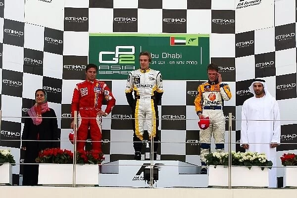GP2 Asia Series: The podium: Luca Filippi MalaysiaQi-Meritus, second; Davide Valsecchi iSport International, race winner; James Jakes Super Nova Racing