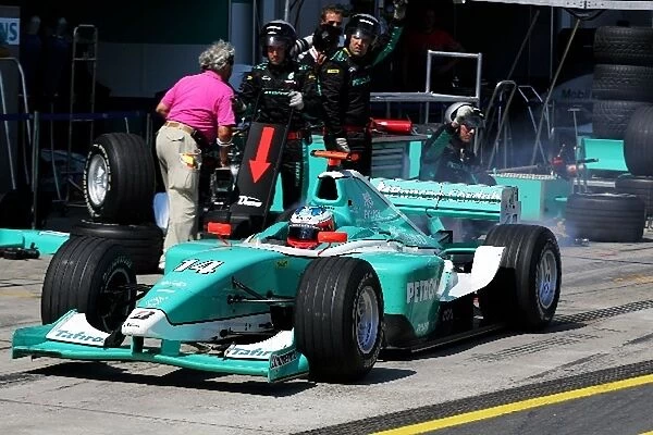 GP2: Jose Maria Lopez DAMS makes a pit stop