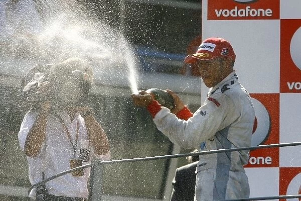 GP2: Lewis Hamilton ART Grand Prix celebreayes his 2nd place and championship win