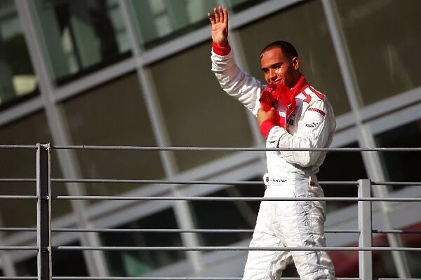 GP2: Lewis Hamilton ART Grand Prix on the podium