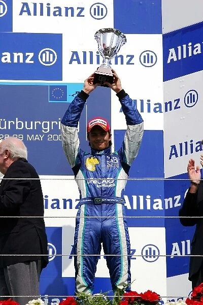 GP2: Nelson Angelo Piquet Hi-Tech Piquet Sports celebrates his third position on the podium