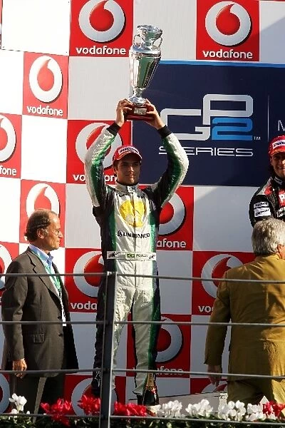 GP2: Second placed Nelson Piquet Jnr. Piquet Sports celebrates on the podium