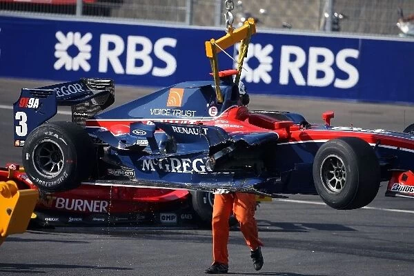 GP2 Series: The car of Giedo van der Garde iSport International after crashing on lap one
