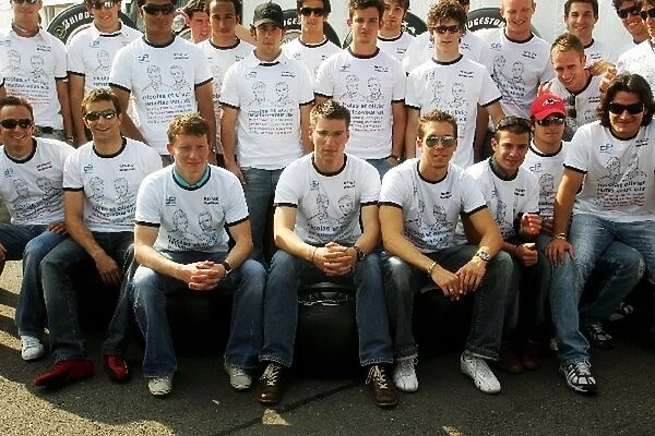 GP2 Series: The GP2 drivers wear a T-shirt bearing good wishes for a speedy recovery for injured drivers Nicolas Lapierre Arden International