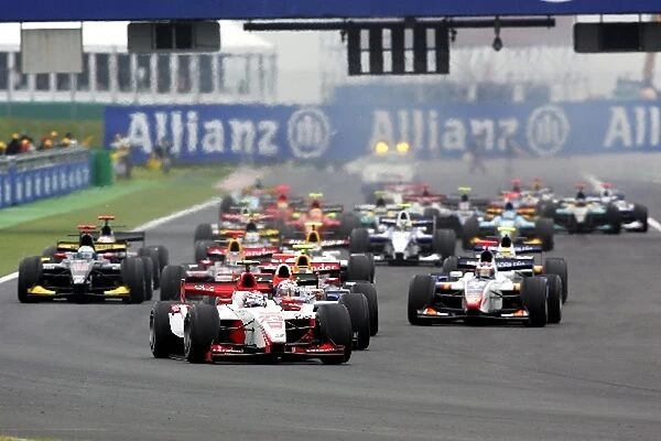 GP2 Series: Nicolas Lapierre Dams leads at the start of the race