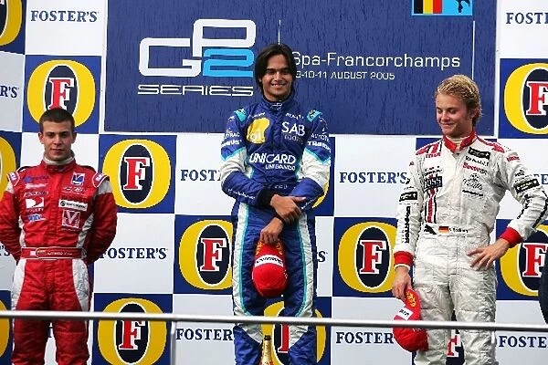 GP2 Series: The podium: Ernesto Viso BCN Competition, second; Nelson Angelo Piquet Hi-Tech Piquet Sports, winner; Nico Rosberg ART, third