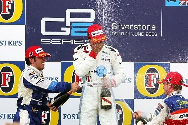 GP2 Series: The podium: Felix Porteiro Campos Racing, second; Adam Carroll Racing Engineering, race winner; Adam Carroll Racing Engineering, third