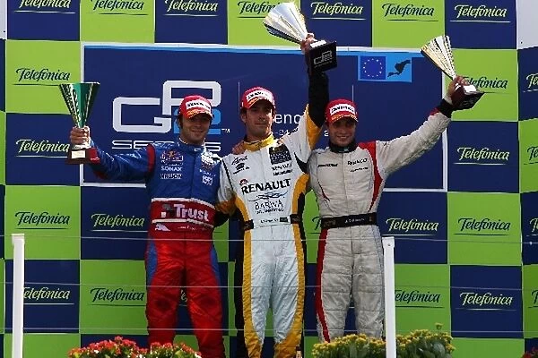 GP2 Series: The podium: Luca Filippi Trust Team Arden, second; Lucas Di Grassi Barwa International Campos Team, race winner; Jerome D Ambrosio DAMS