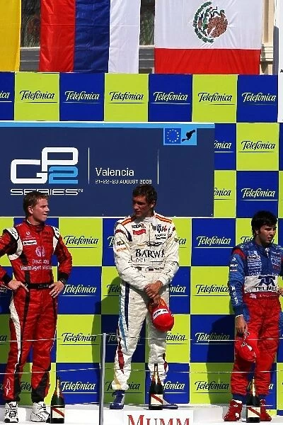 GP2 Series: The podium: Nico Hulkenberg ART Grand Prix, second; Vitaly Petrov Barwa Addax Team, race winner; Sergio Perez Telmex Arden International