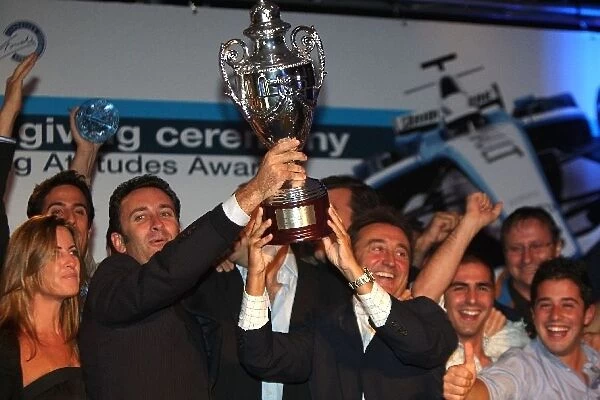 GP2 Series Prize Giving: Alessandro Agag Campos Racing and Adrian Campos on stage with their trophy