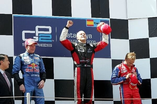 GP2 Series: Scott Speed iSPORT, race winner Gianmaria Bruni Coloni and Heikki Kovalainen Arden International on the podium