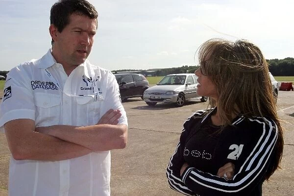 Grand Prix Shootout: L-R: David Fleming Grand Prix Shootout Managing Director talks with Pilar Chaves, mother of Gabby Chaves