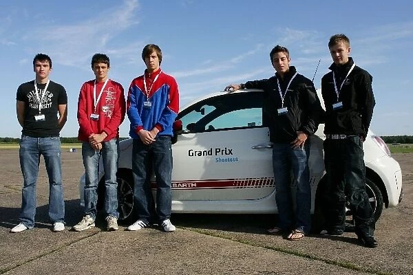 Grand Prix Shootout: L-R: Niall Quinn, Jack Dex, Richard Bradley, Dion von Moltke and Ryan Lindsay with a FIAT 500 Abarth