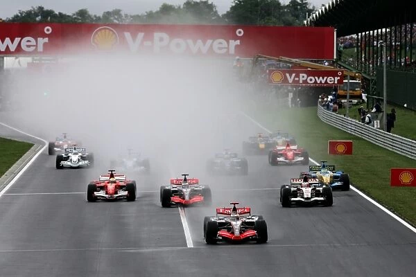 Hungaroring, Budapest, Hungary. 3rd - 6th August: Kimi Raikkonen, McLaren MP4-21 Mercedes leads at the start of the race