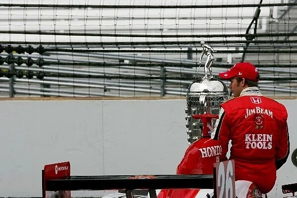 Indy Racing League: Dan Wheldon with his Indianapolis 500 trophy, Indianapolis Motor Speedway, Indianapolis, IN, 30, May, 2005. 05irl05