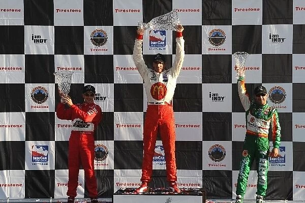 Indy Racing League: Podium: Second placed Helio Castroneves Penske Racing, race winner Justin Wilson Newman Hs Lanigan Racing and third place