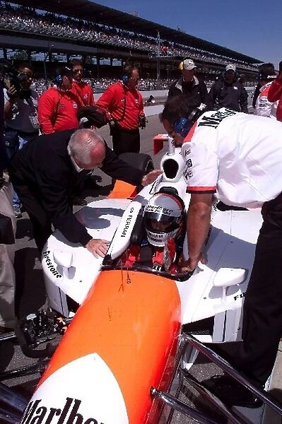 Indy Racing League: Roger Penske congratulates Gil de Ferran after qualifying for the Indianapolis 500. Indianapolis, IN, 12, May, 2001