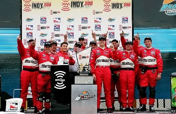 Indy Racing League: Sam Hornish Jnr Penske Racing Dallara Toyota celebrates his win in Victory Lane