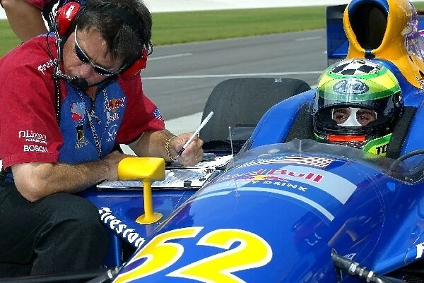 Indy Racing League: Tomas Scheckter talks with his crew chief during practice for the Firestone Indy 200, Nashville Speedway, Nashville, TN, 19, July, 2002