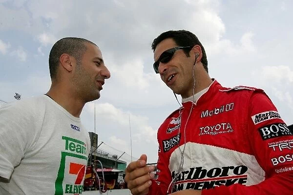 Indy Racing League: Tony Kanaan and Helio Castroneves during practice for the Indianapolis 500, Indianapolis Motor Speedway, Indianapolis, IN, 21, May, 2004