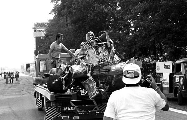 Italian Gp Monza 1978 the Wreckage of Ronnie Petersons Car is Towed away after The