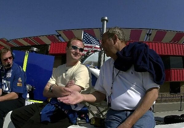 Jacques Lazier, (USA), gets some advice from his father, former Super-V and Indy car driver Bob Lazier (USA) at the Yamaha 400.. Yamaha Indy 400, Rd3 Qualifying, Fontana, California, USA. 23 March 2002.. DIGITAL