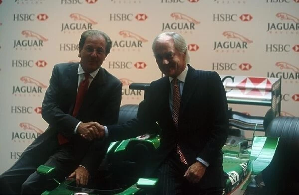 Jaguar F1 Press Conference: L-R: Dr. Wolfgang Reitzle, Jaguar Cars, Sir John Bond, HSBC